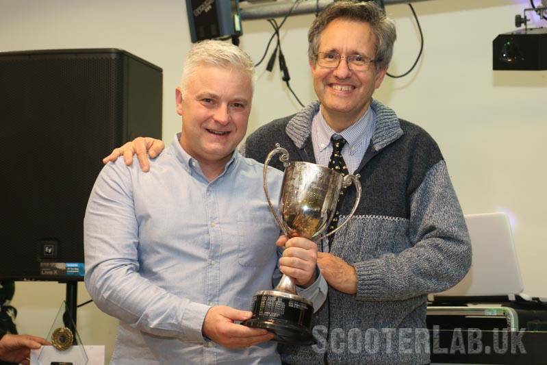 Vittorio Tessera presenting the 2016 overall BSSO Champion - Steve Conneely - with his trophy. All three Conneely brothers have now won scooter titles.