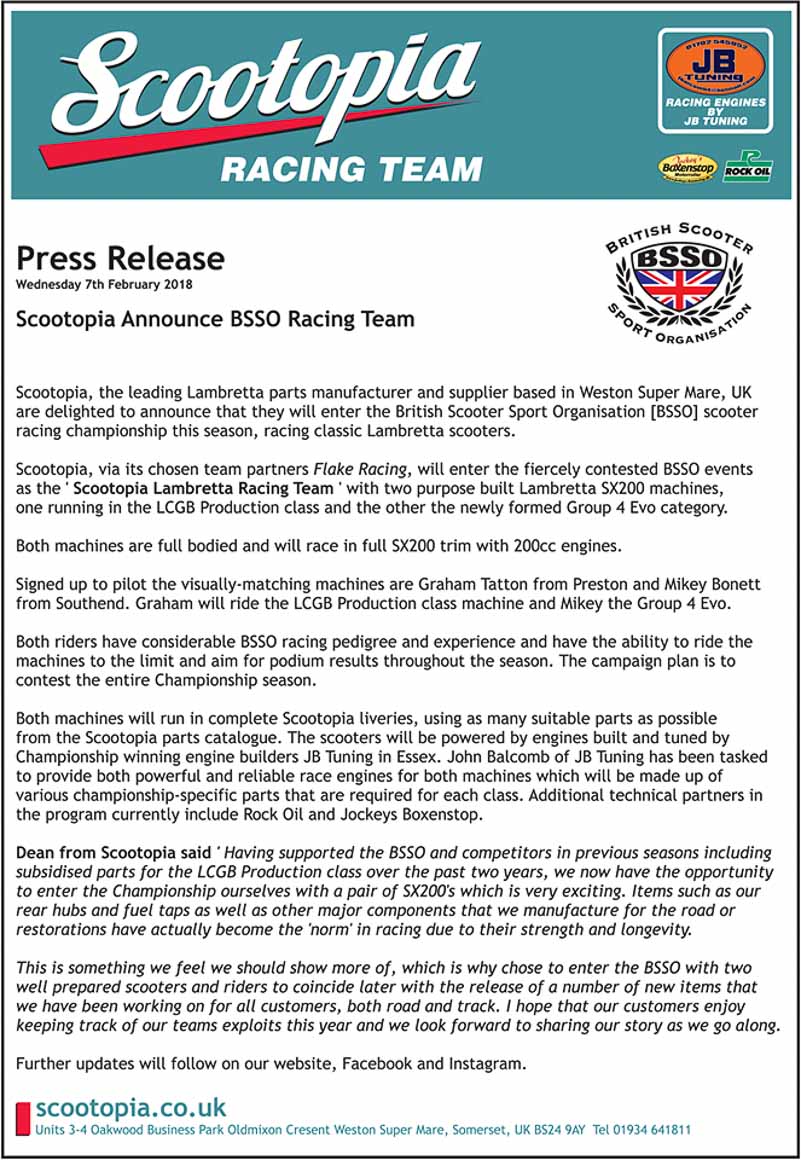 Scootopia Racing Team compete in BSSO ON SX200s | NEWS