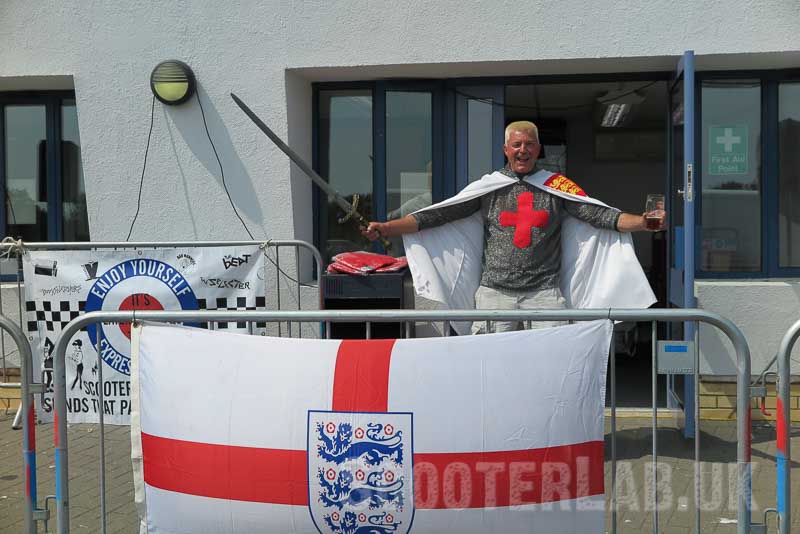 The irrepressible and aptly named Mad Dog - entertaining campers before the England game