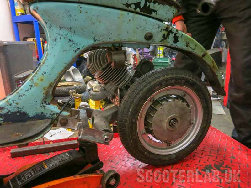 Changing the engine bracket angle alters the wheelbase.