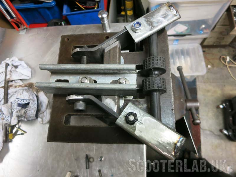 The jig we knocked-up to hold the brackets in position while the centre-bar is welded in.
