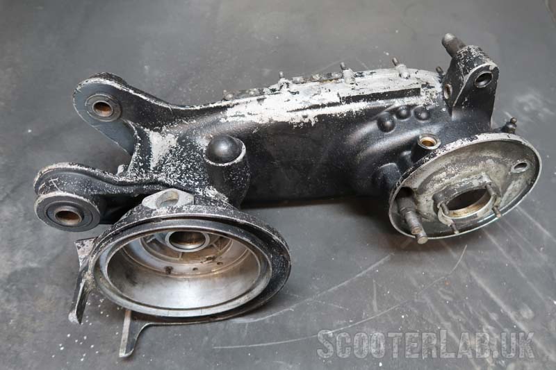Painted Lambretta engine casing for stripping.