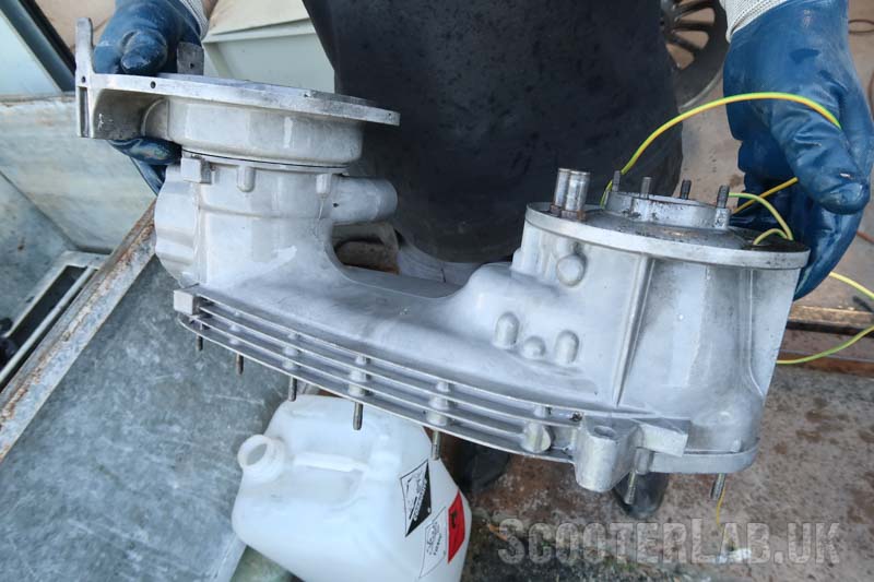 After chemical stripping and rinsing. Any steel parts need treating pretty quickly afterwards to prevent rust.