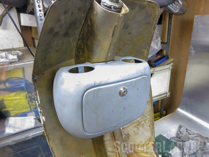 Lambretta D toolbox roughly positioned