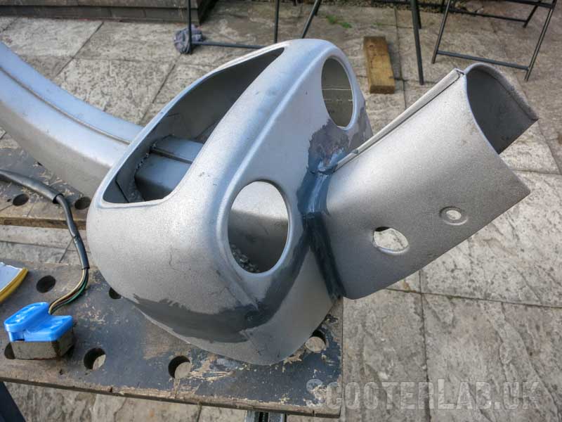 Welded areas are smoothed with JB Weld