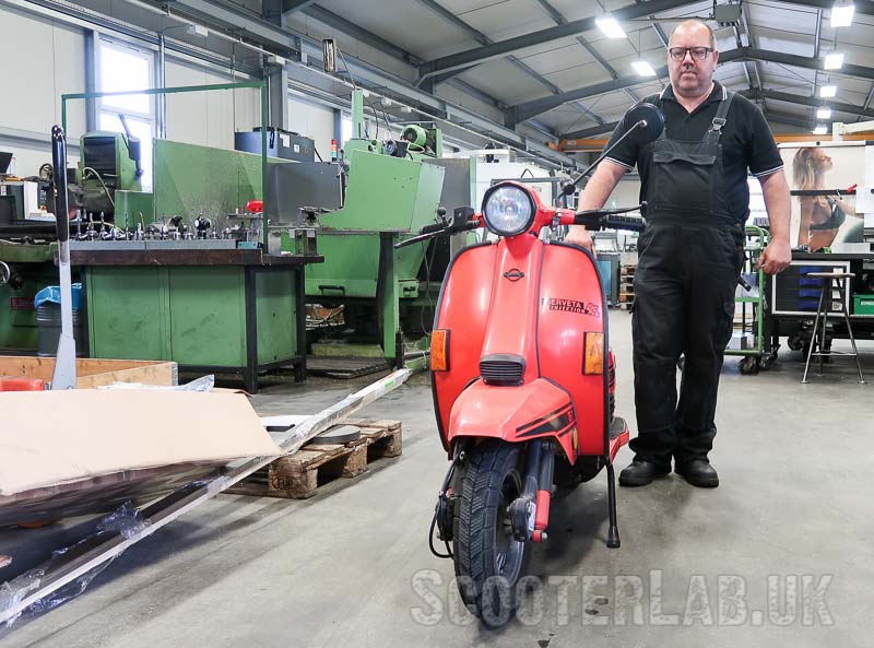 CNC-wizard Harald Grillhiesl with his fuel-injected 260cc Serveta