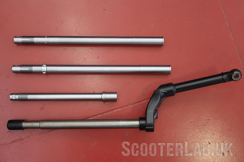 Polini Evolution fork (very bottom) with Casa Performance GP (top) LI/SX (mid) and Vega/Lui (bottom) CNC fork stems ready to be fitted