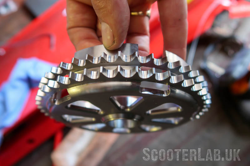 The teeth are offset outwards on this special GT300 crownwheel.