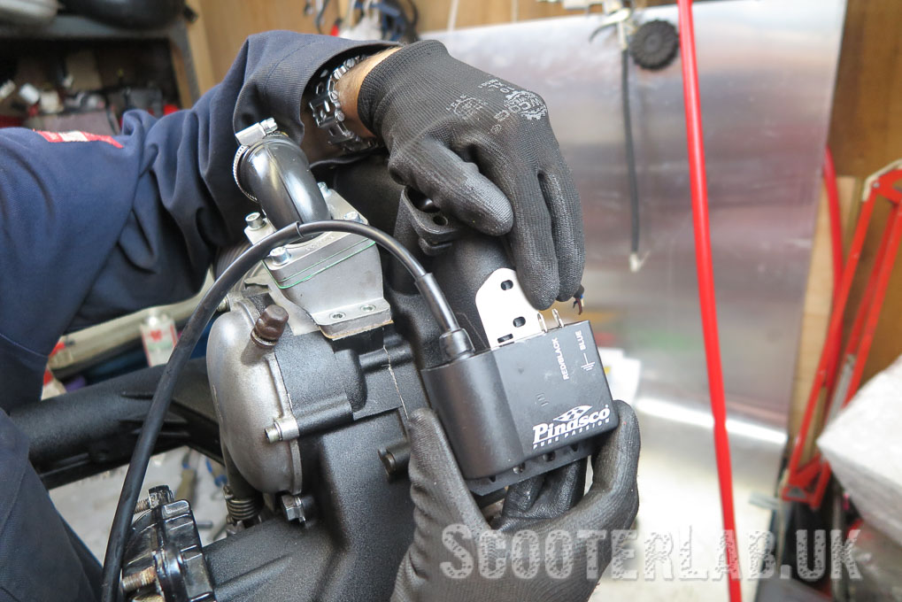 pinasco 251 engine cdi bracket reposition to stop it hitting the PX side panel