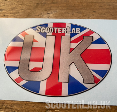 Oval uk sticker with union flag from scooterlab.uk