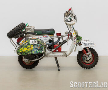 S[ecially prepared Vespa PX as used in the Pharaon's Rallyas seen ready for auction in Italy with a guiode price of between €25,000-€50,000