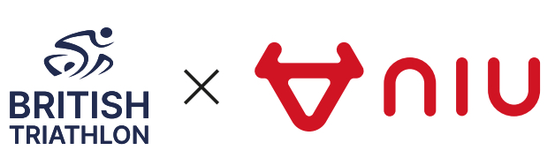 NIU scooters team up with British vTriathlon to supply scooters, image showing NIU & Triathlon logos